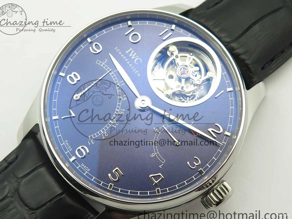 MIROTIME 0227 Sporty Portuguese Tourbillon IW504602 SS ZF Best Edition Blue Dial on Black Leather Strap 7175